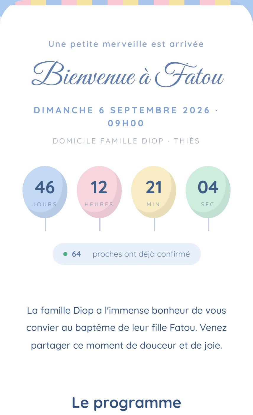 Page Baptême — style Petit Nuage